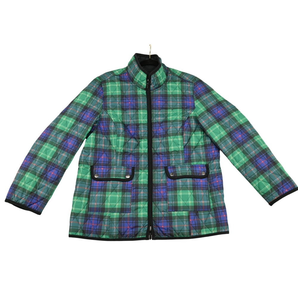 Appleseed's Petites Quilted Plaid Barn Jacket PL Preppy Cottagecore Flap Pockets